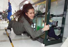 Cecilia Ortiz-Duenas in flight with her team's experimental equipment